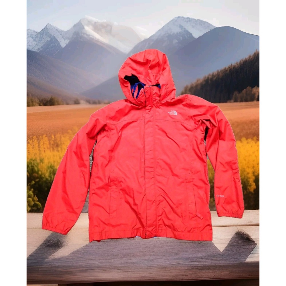The North Face Rain Jacket Boys Large 14-16 Red Good HyVent Hooded Shell